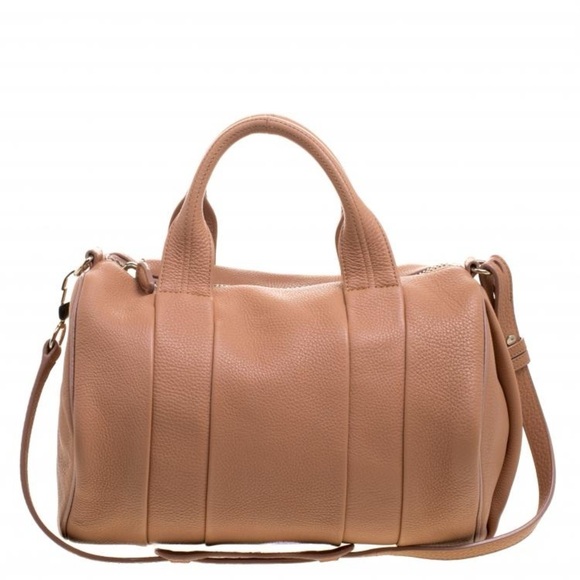 ALEXANDER WANG Soft Pebbled Lambskin Rocco Tan Pale Shoulder Handbag Gold Accent - Picture 12 of 13